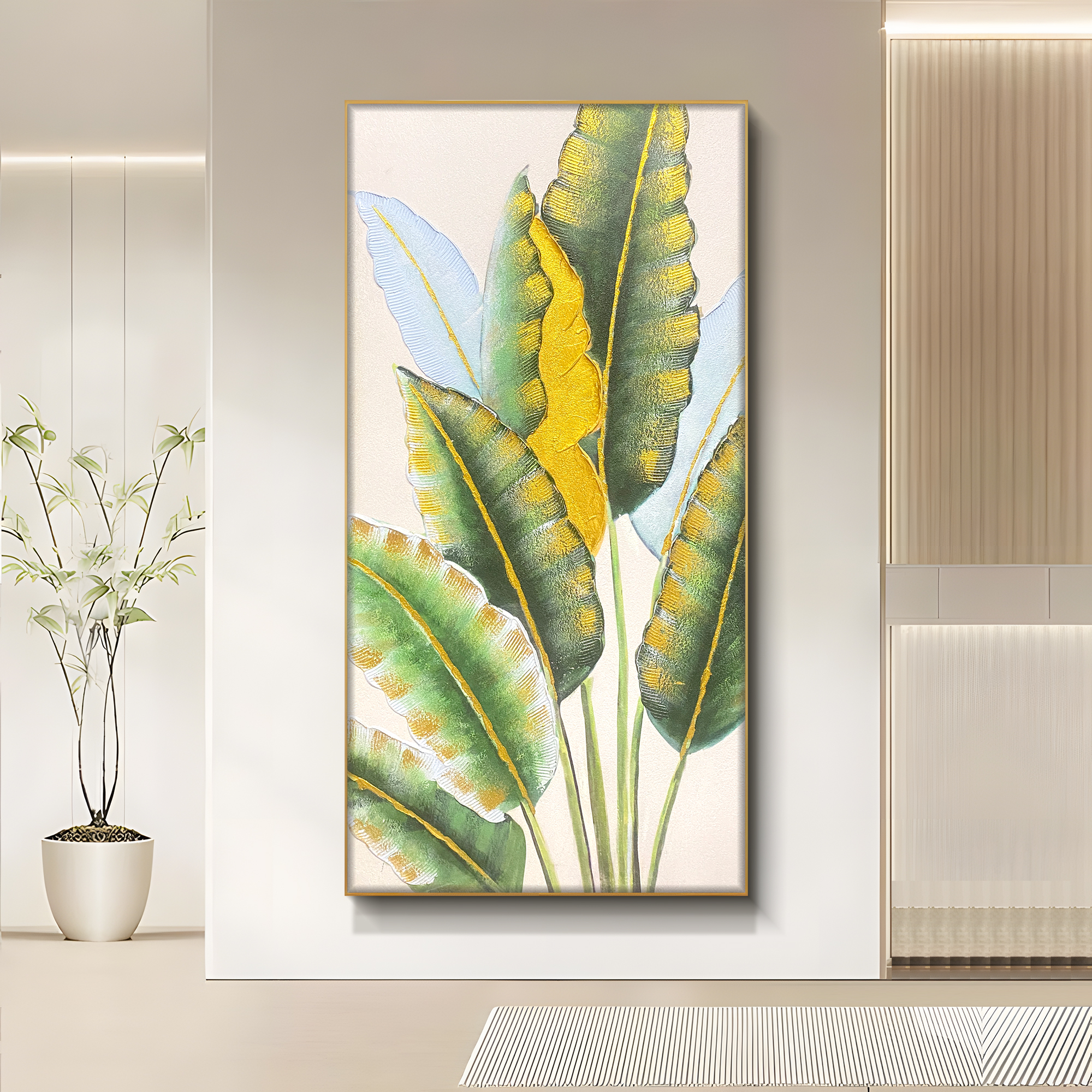 益师傅大业大油画现代简约玄关挂画入户墙寓意好肌理画叶子80160