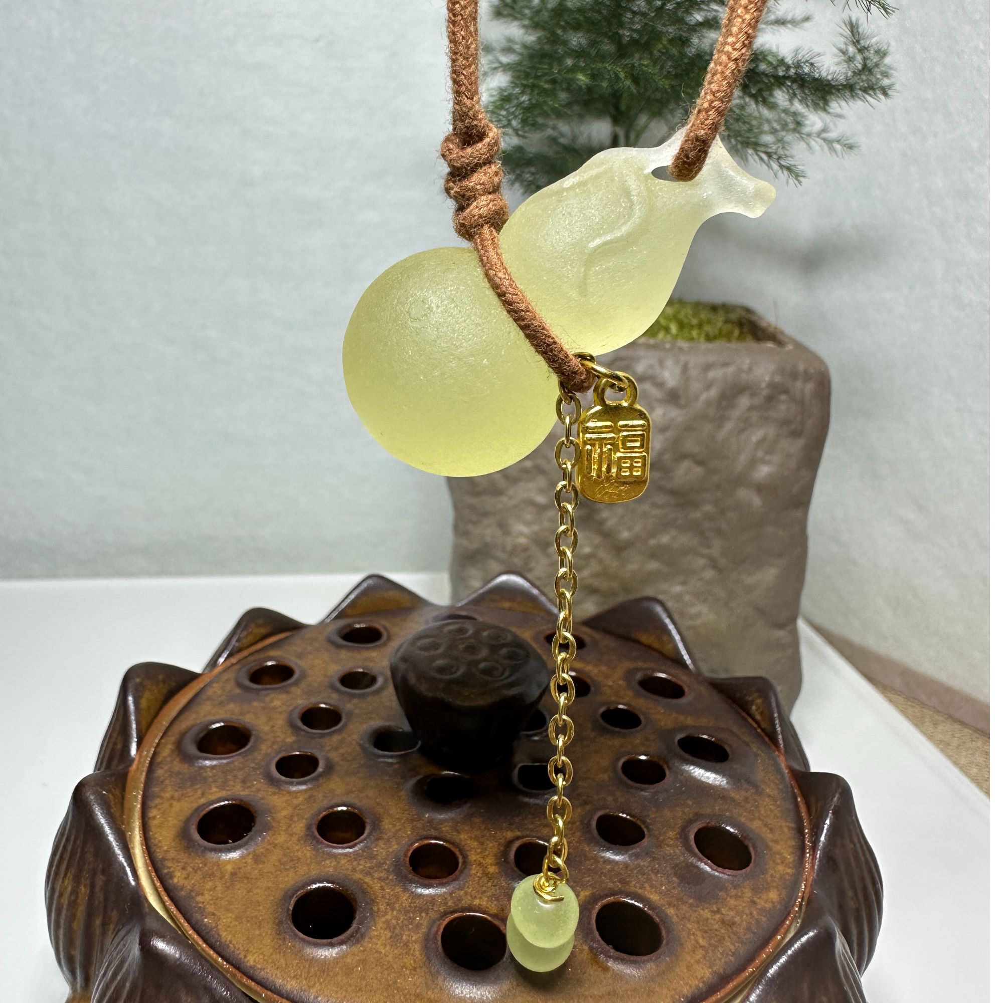 岫玉蜂蜜水葫芦纯手工葫芦 立体圆雕（福禄）百搭传统工艺