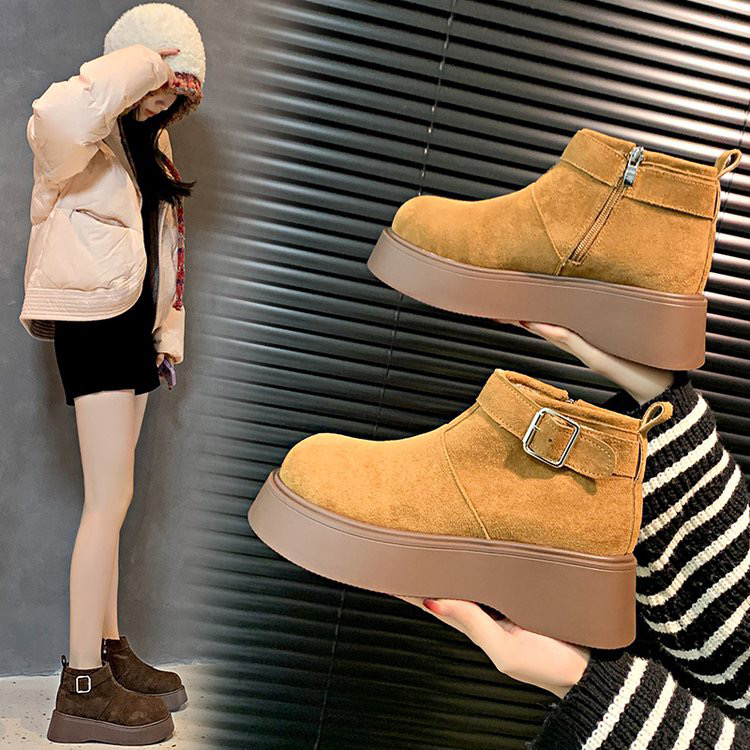 马丁靴女款2024新款英伦风厚底绒面勃肯鞋秋冬加绒棉鞋百搭短靴子