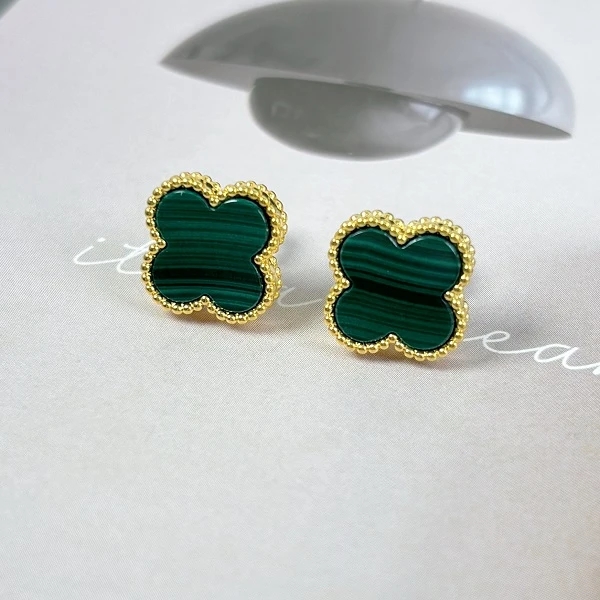 18K金高级贵气孔雀石耳钉-13MM