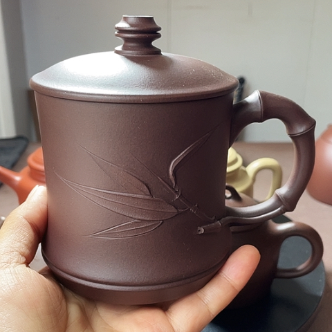 茶壶紫砂老紫泥，盖杯，380 c C