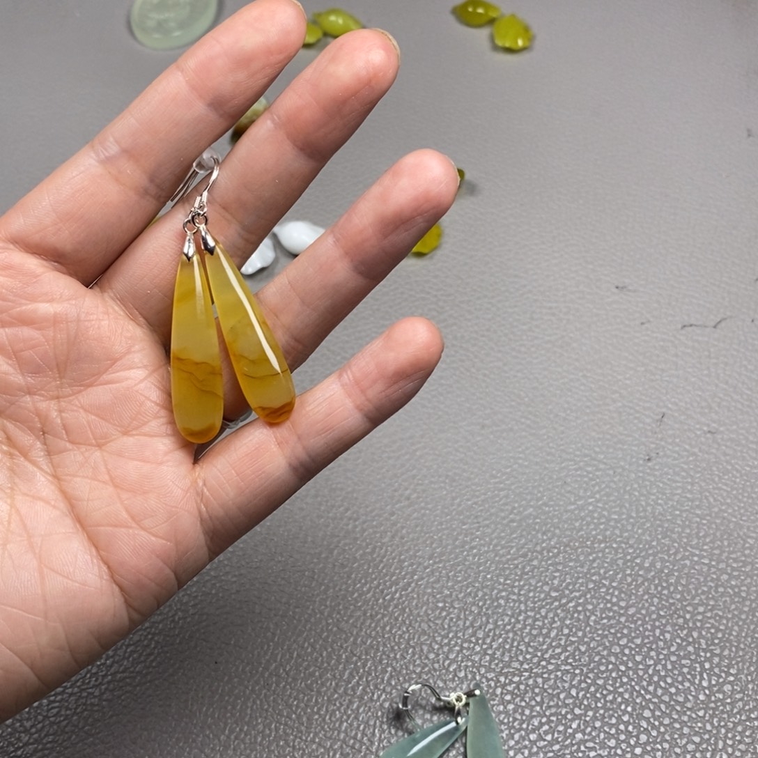 蛇纹石玉银S925镶嵌挂件耳饰耳环项链