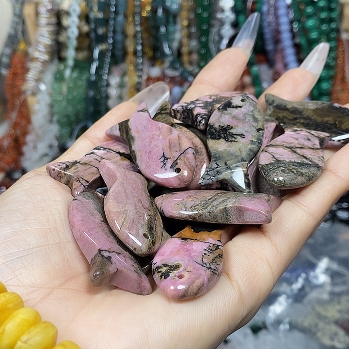 玛瑙/玉髓未镶嵌珠宝半成品天然黑线红木纹鱼（3个）