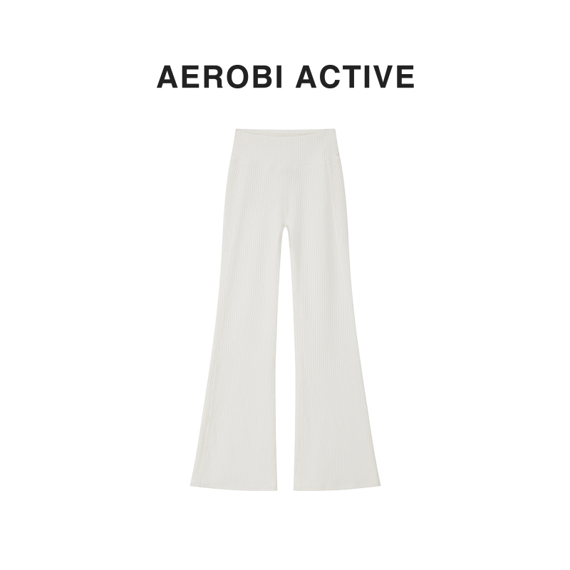 AEROBI ACTIVE女士时尚运动高腰修身垂感螺纹喇叭马蹄裤4323