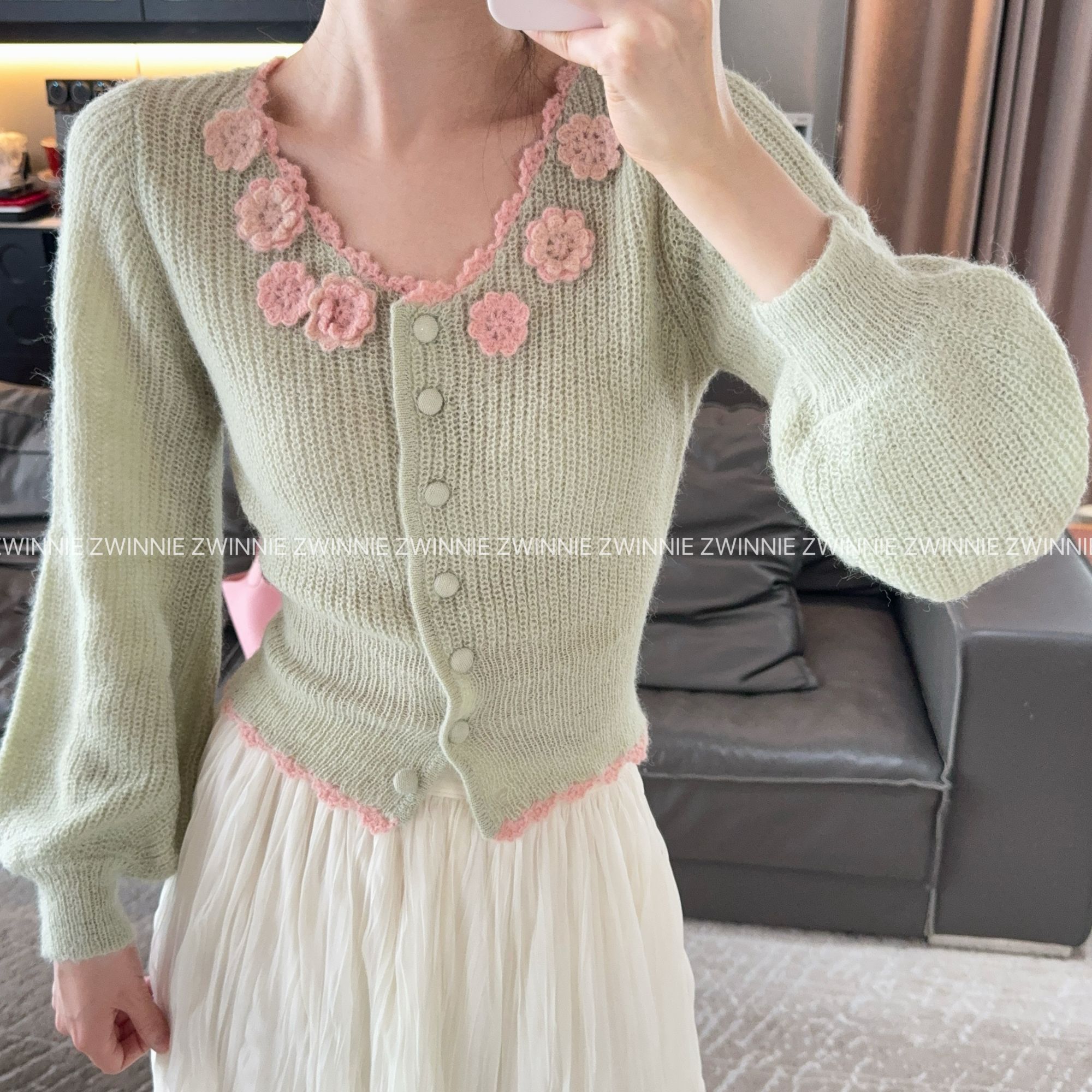 Zwinnie/詹维尼【抹茶绿】细腻柔软不扎人开衫毛衣 GDD202513