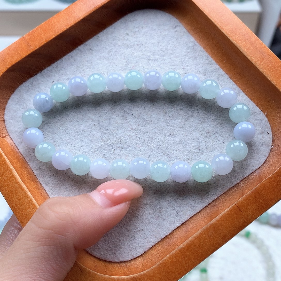 翡翠未镶嵌手串春彩7.0