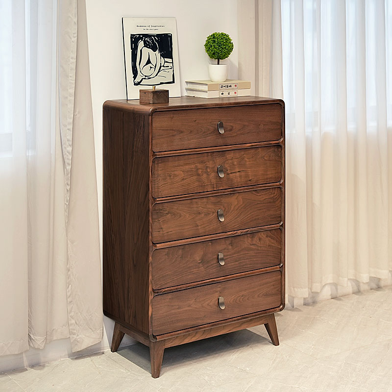 臻致美J北美黑胡桃木五斗柜实木抽屉柜卧室床尾储物柜靠墙收纳柜