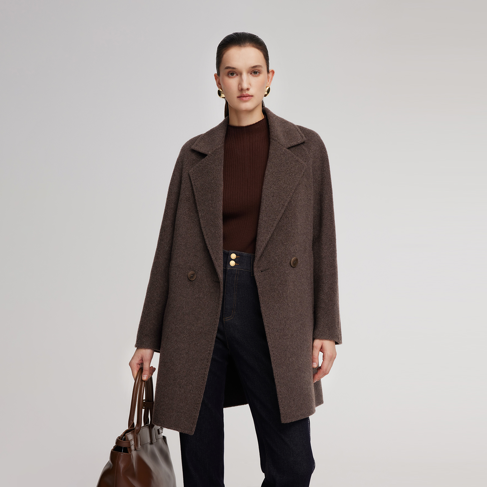 歌莉娅 冬季新品  拉毛毛呢外套大衣  1ENC6N570