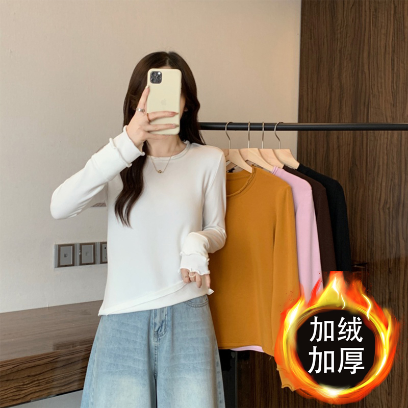 大码女装2025秋冬新款百搭韩版内搭通勤胖妹妹加厚长袖上衣2290