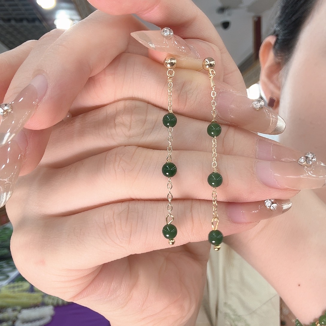 银S925镶嵌和田玉耳饰