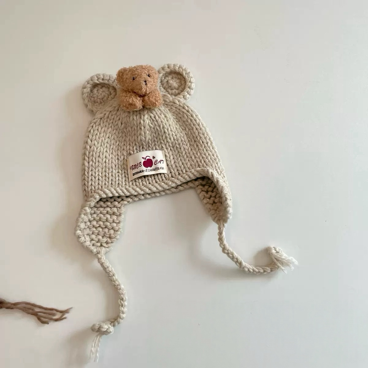 INS风冬季甜美手工小熊可爱护耳毛线帽男童女童冬帽