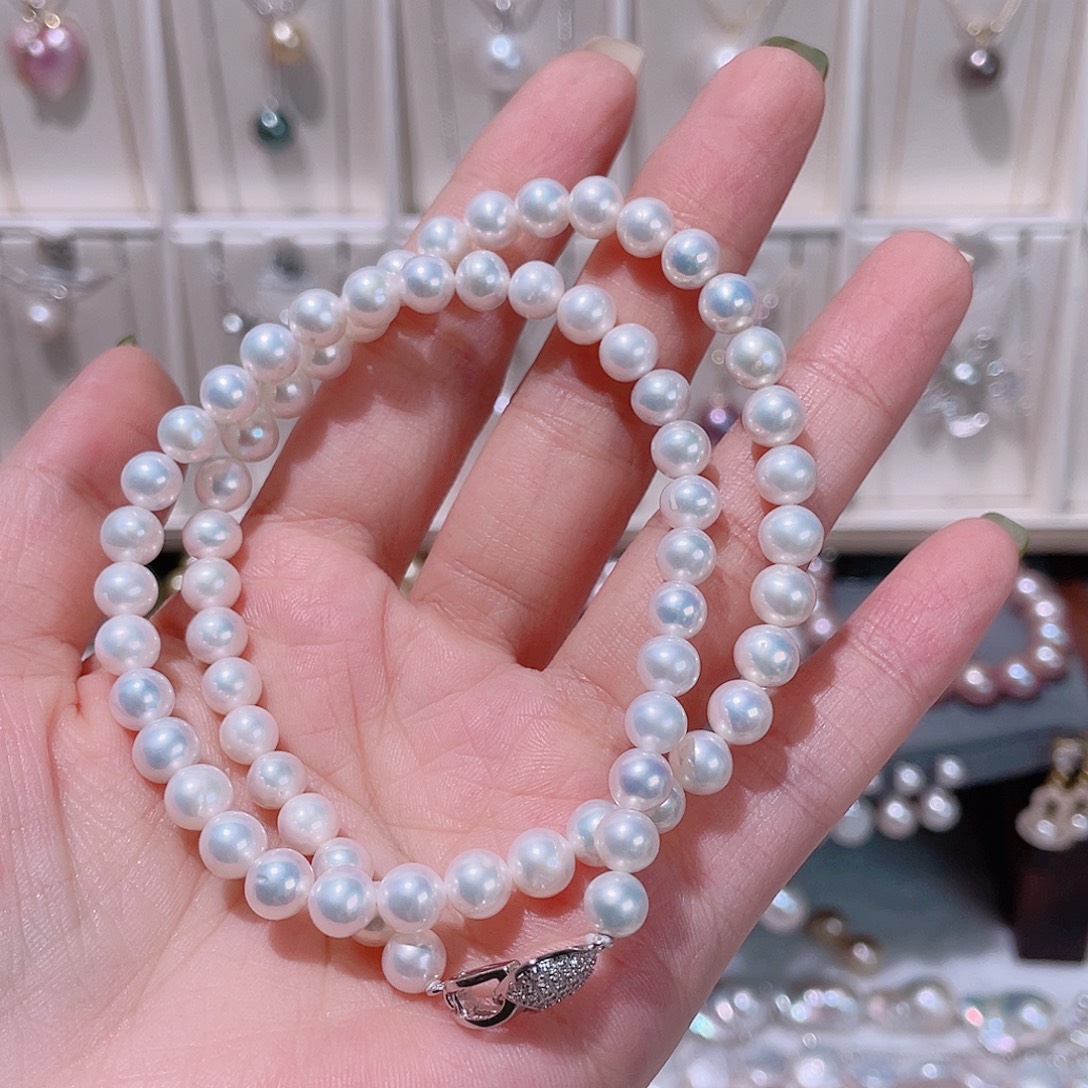 淡水珍珠颈饰银S925镶嵌白珠全珠链