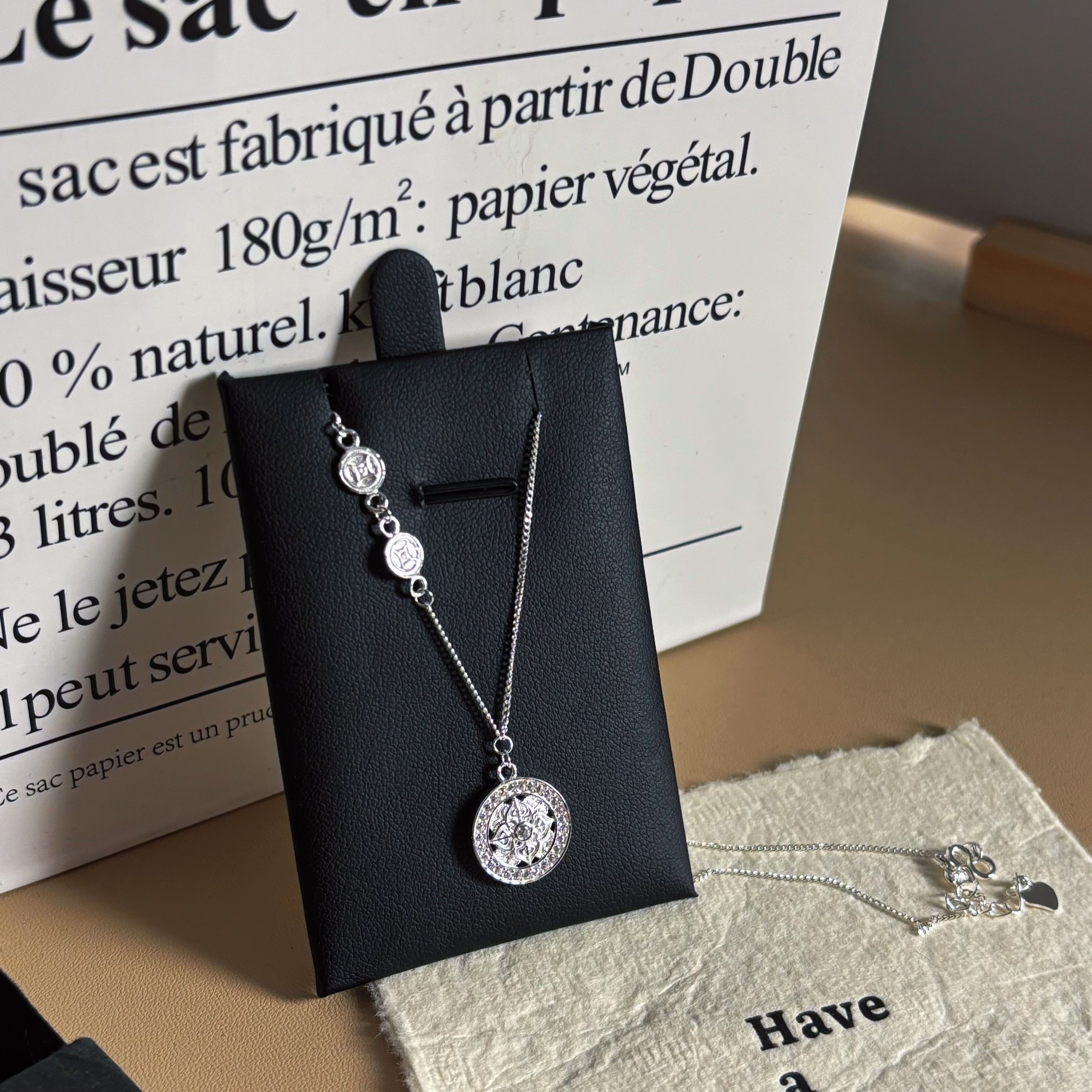 坠链均足银 古法八宝罗盘项链足银设计感轻奢时尚百搭银项链简约