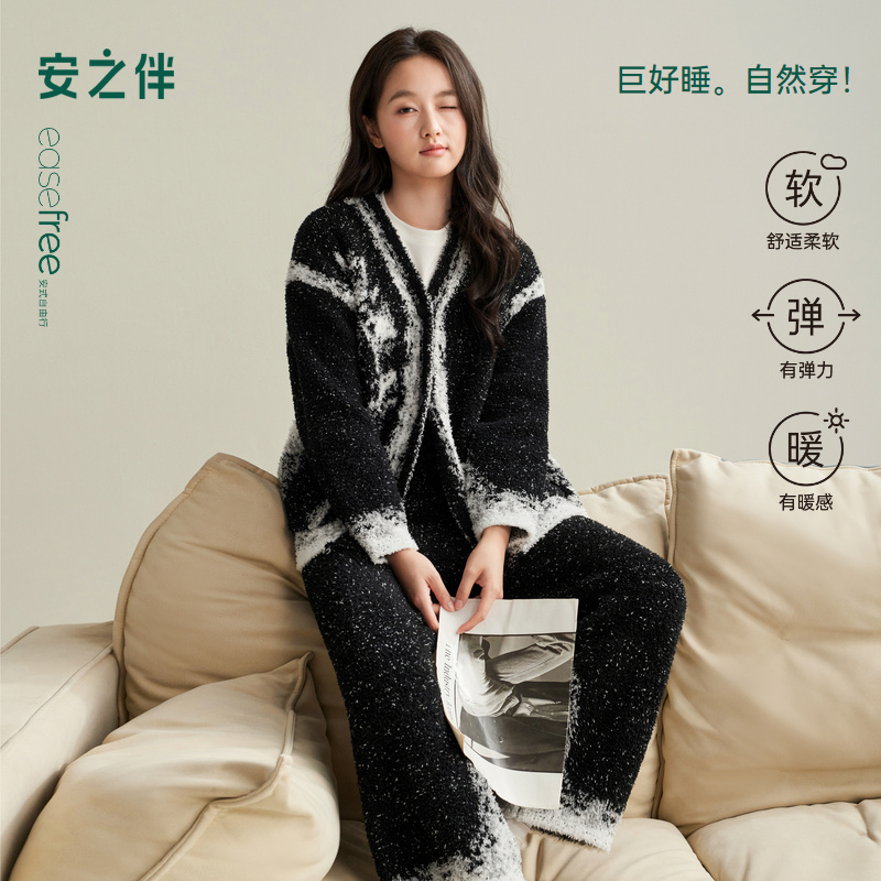 安之伴【巨保暖】半边绒冬季新款睡衣女加厚家居服套装82541321749
