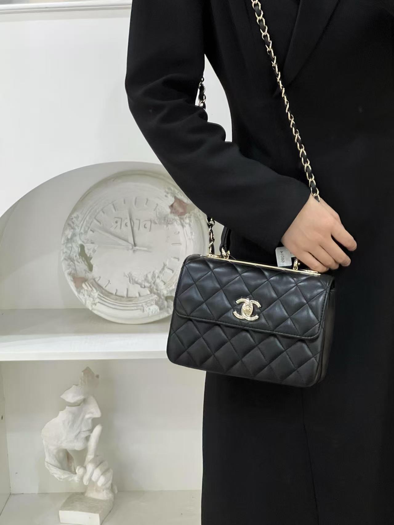 99新 Chanel/香奈儿 24C  trendy cc新小号黑金羊单肩包/甄选