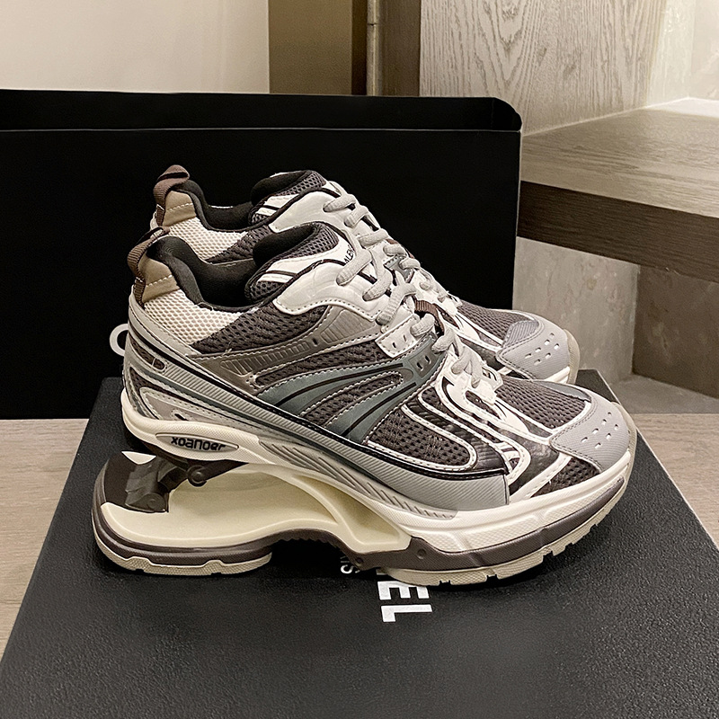 减震弹簧新款老爹鞋女2024秋季透气增高显瘦运动网红风男女款灰色