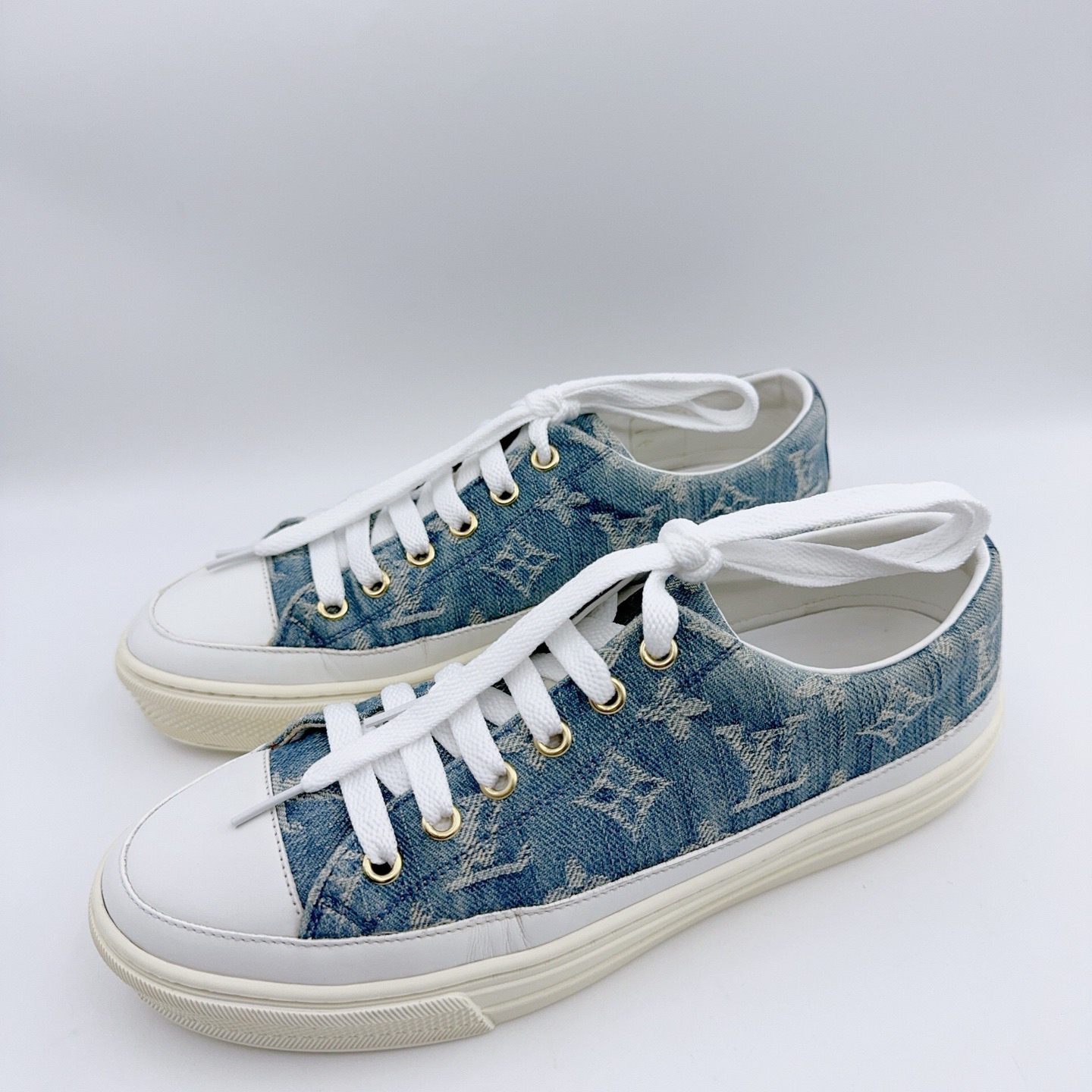 95新 LouisVuitton/路易威登 蓝牛仔37.5满印板鞋/02113