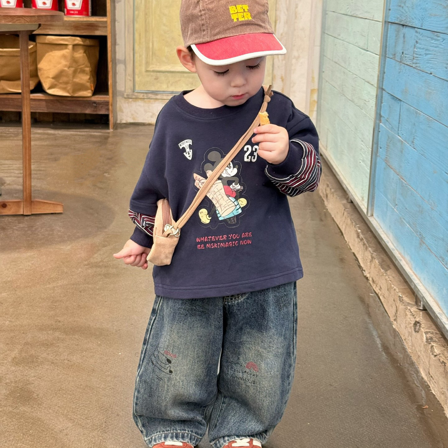 童装2025秋季新款男童小童韩版儿童卡通动漫条纹袖假两件T恤