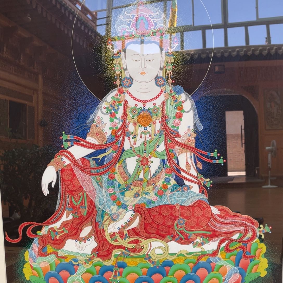 上***彩装裱画热贡纯手绘唐卡水月观音