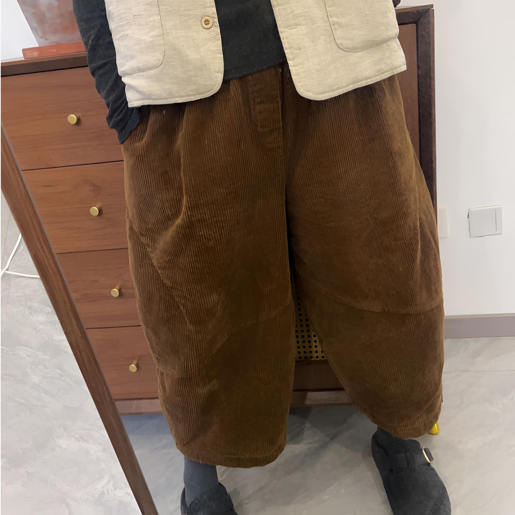 冬款加厚灯芯绒高腰显瘦百搭哈伦裤纯色休闲裤女宽松文艺气球裤