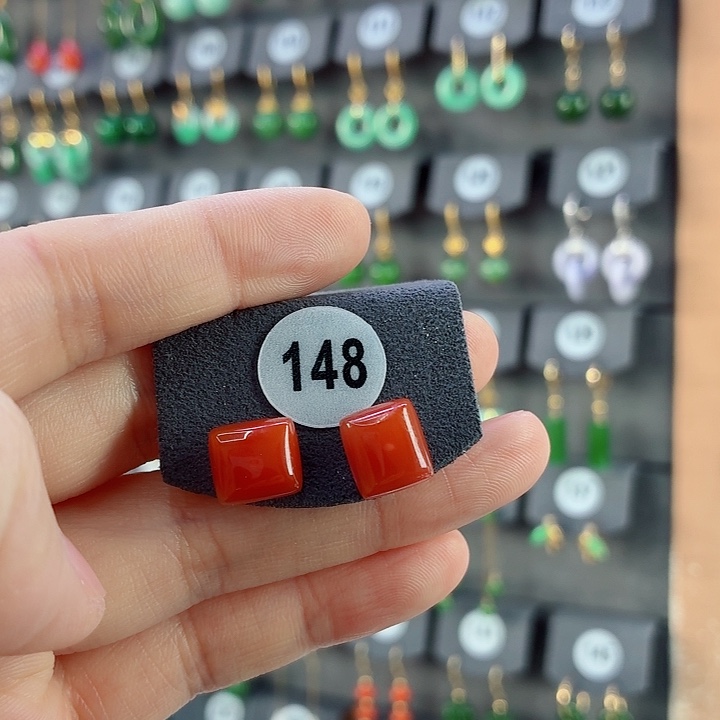 南红玛瑙18K金镶嵌耳饰