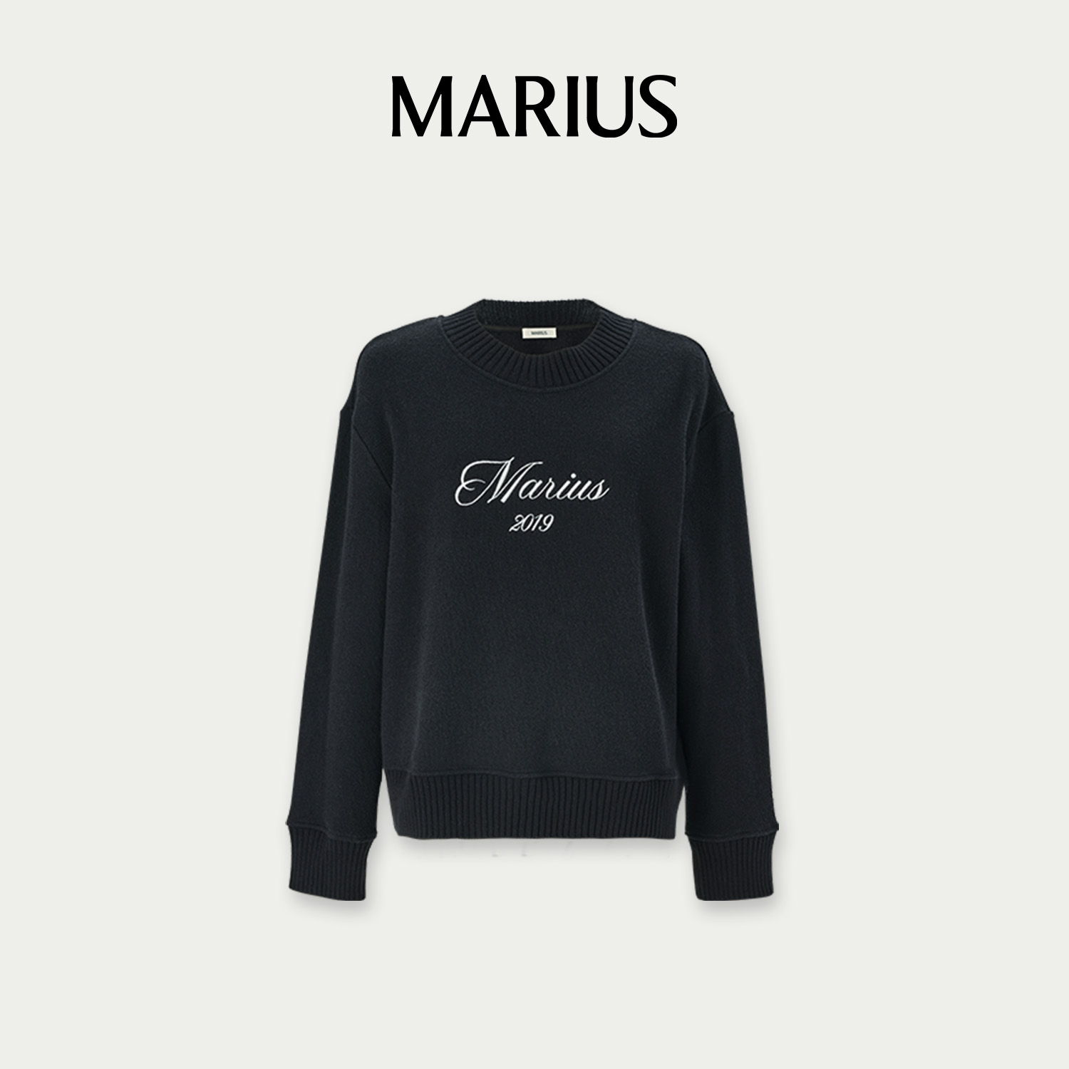 MARIUS“字母卫衣”宽松微落肩立体肌理刺绣字母针织套衫