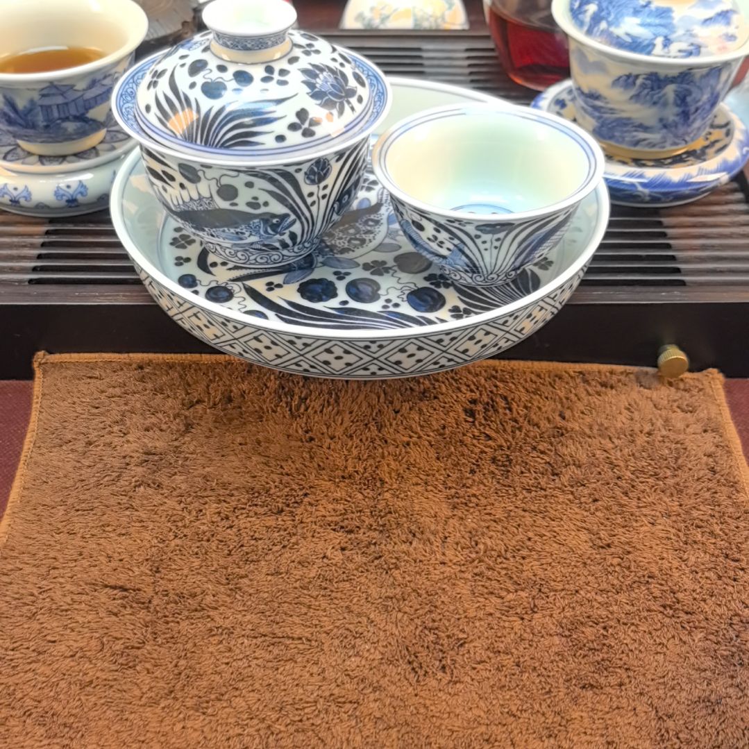 十*.元青花鱼藻纹盖碗加壶承加小压手杯