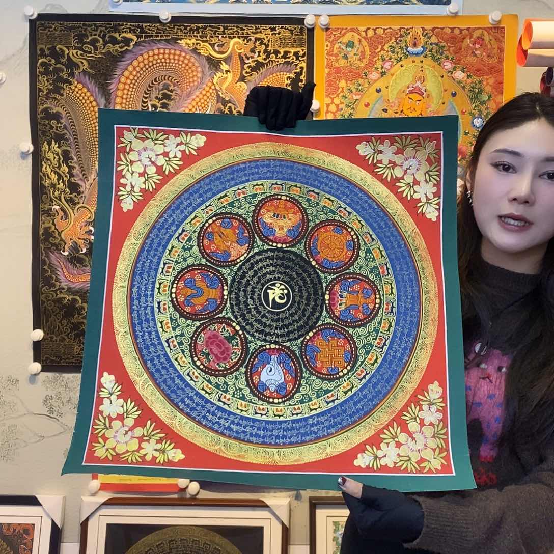 卷轴画纯手绘六字真言唐卡50厘米左右