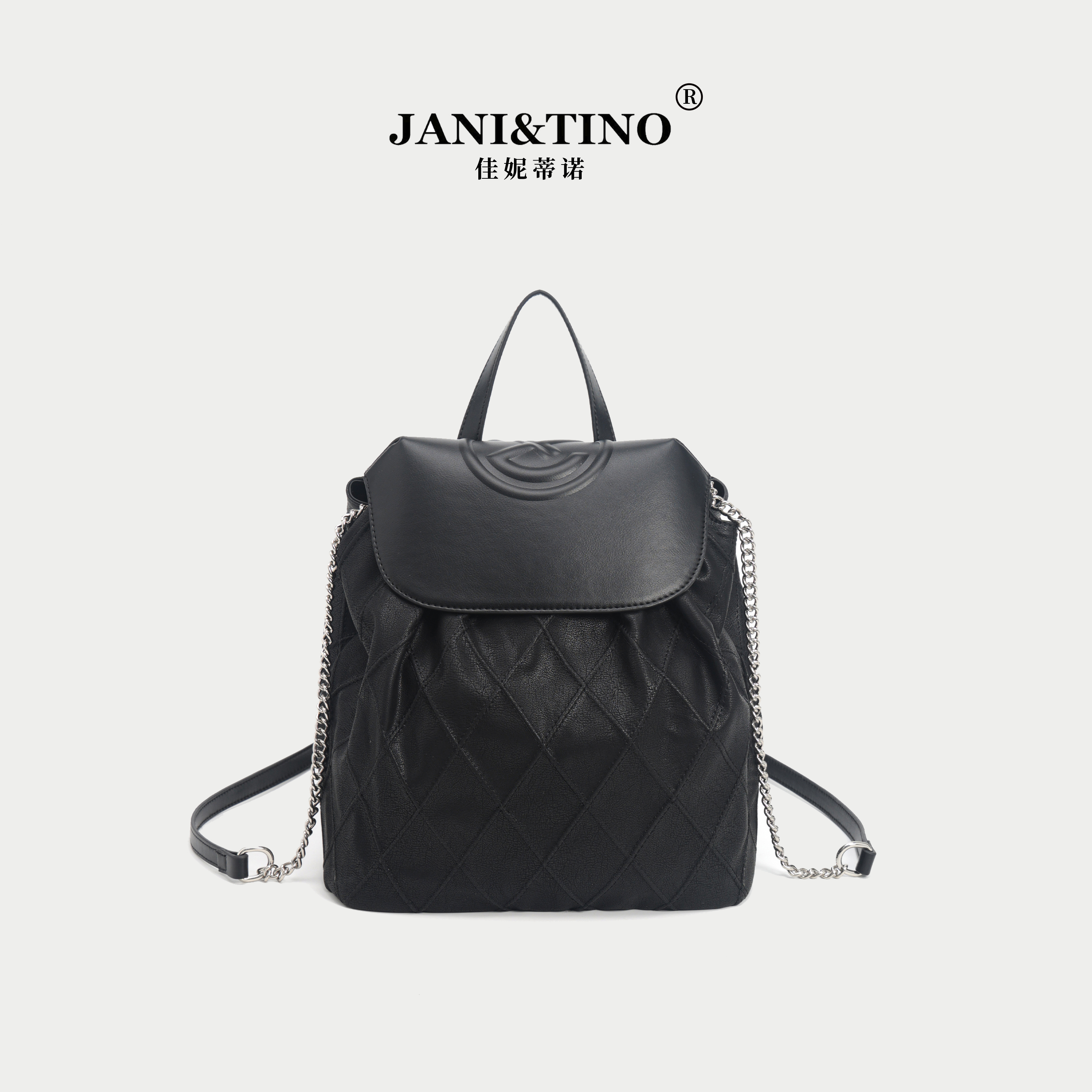 JANITINO/佳妮蒂诺当季新款百搭高级感女士双肩背包5089黑