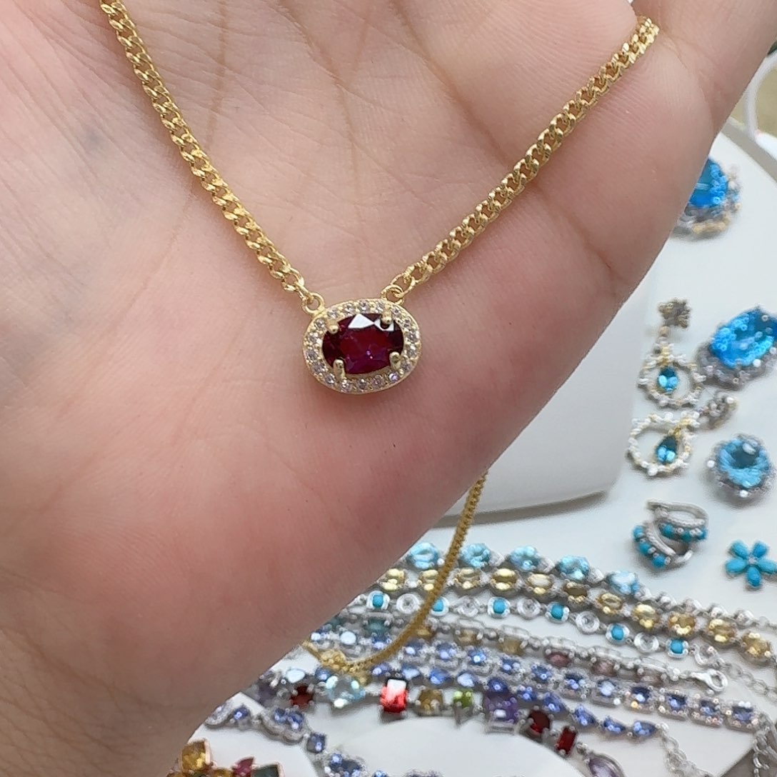 银S925镶嵌颈饰石榴石—N-1