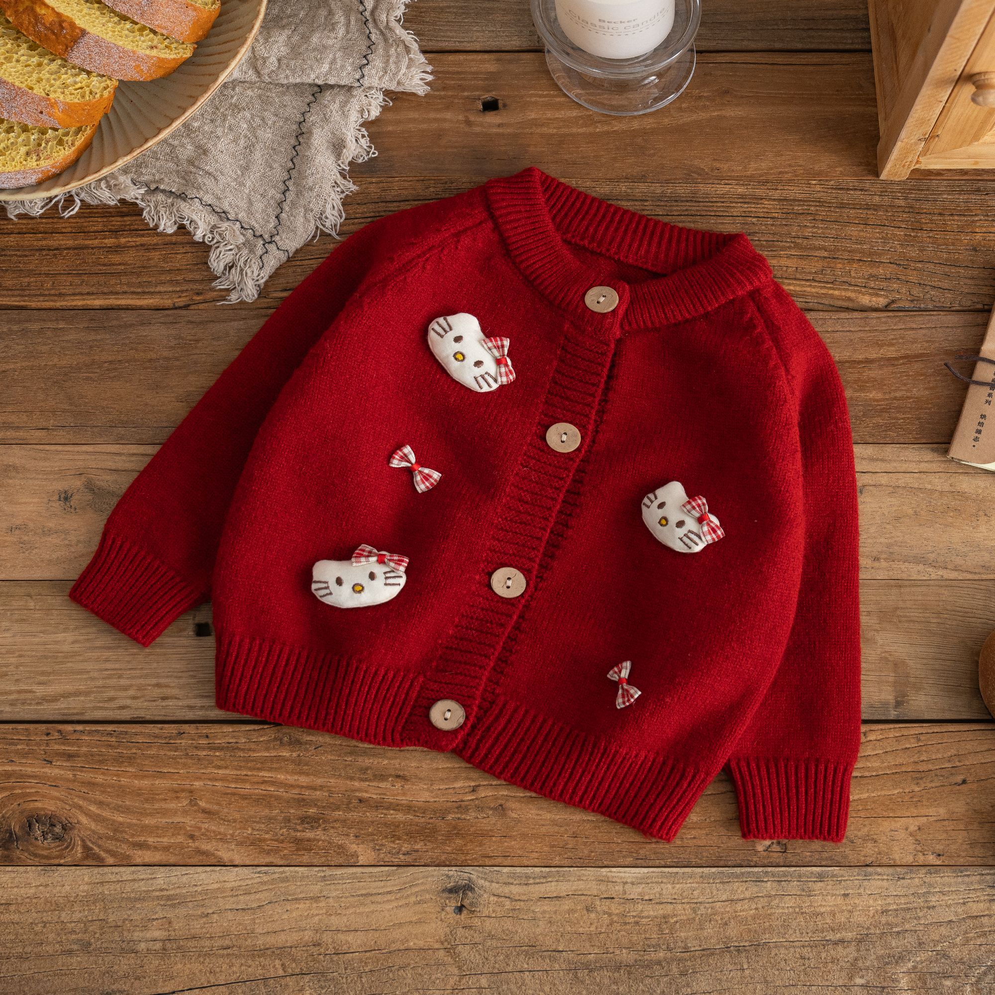 女童毛衣秋冬新款针织开衫2025韩版女宝宝立体kt图案毛衣外套百搭