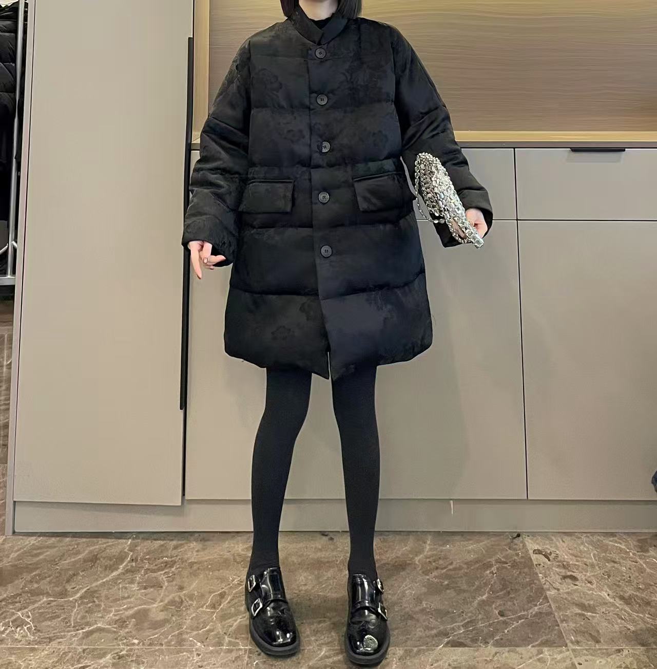 米可/MK-3258LJ【高级感中长款提花棉服】时尚休闲冬季新款棉服