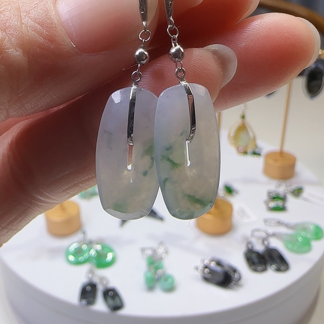 翡翠耳饰18K金镶嵌天然缅甸a货翡翠