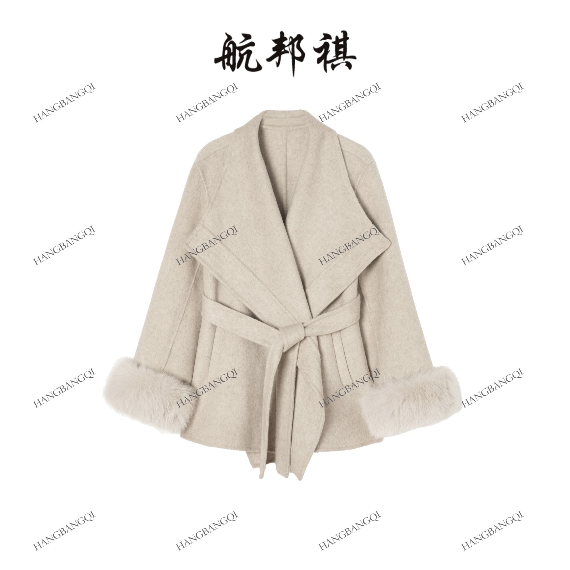  航邦祺纹边狐狸毛双面羊毛大衣BQY25115