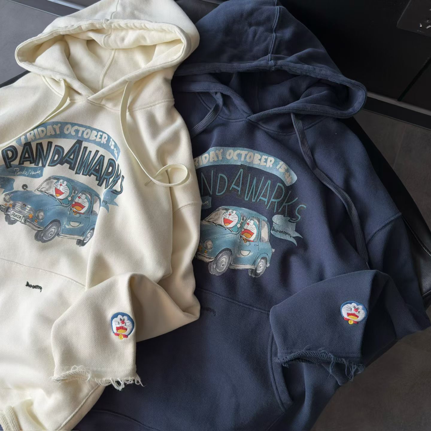 纸袋 360克毛圈连帽卷边哆啦A梦宽松大版卫衣