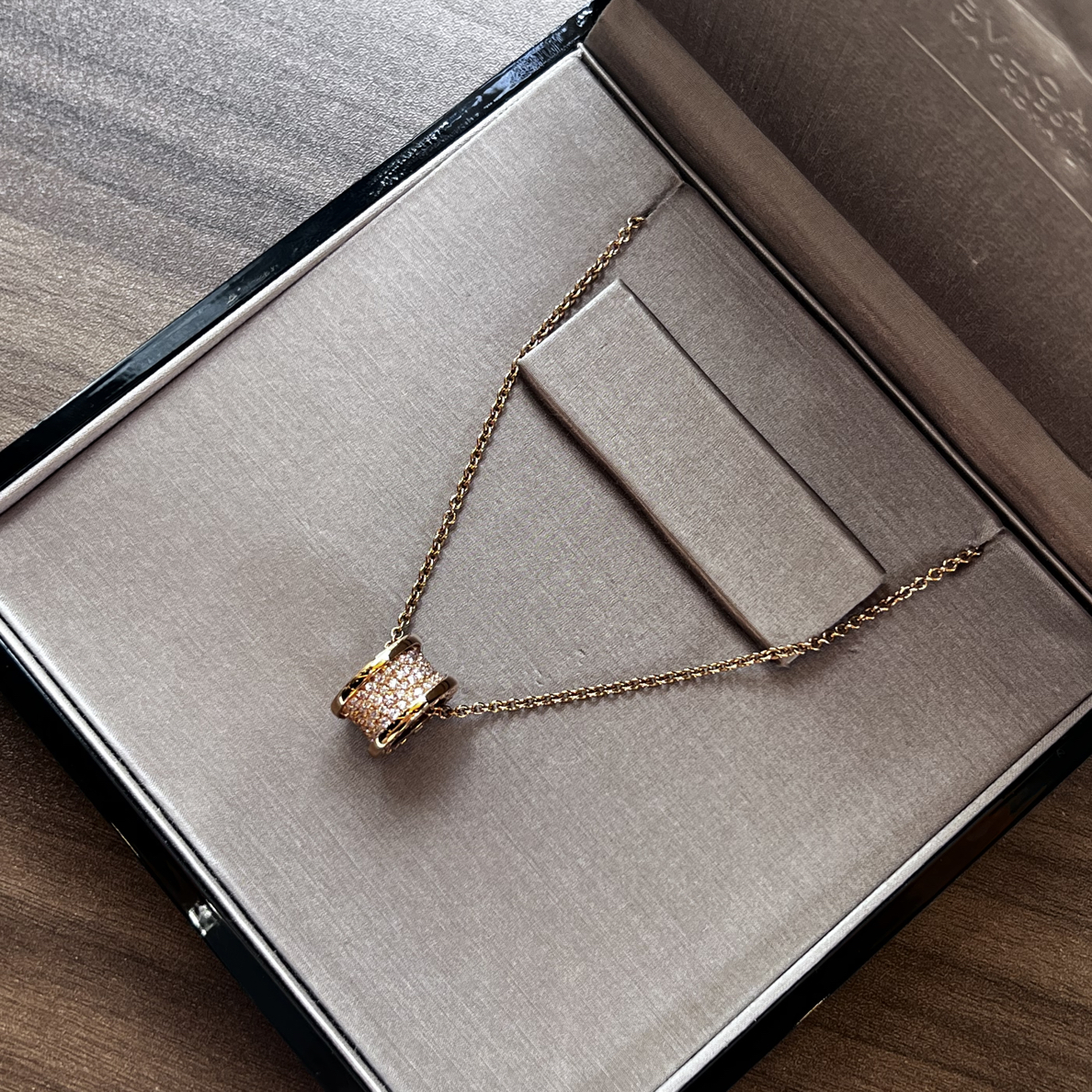 99新 BVLGARI/宝格丽 B.ZERO1系列 玫瑰金满钻大蛮腰项链45cm