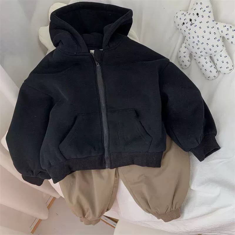 韩系纯色男女拉链帽衫