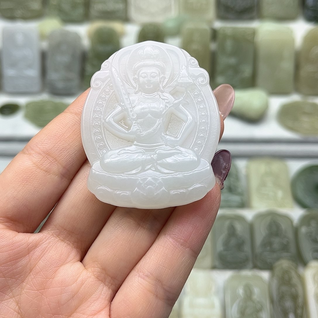 和田玉颈饰未镶嵌虚空藏菩萨 牛 虎守护神本命佛