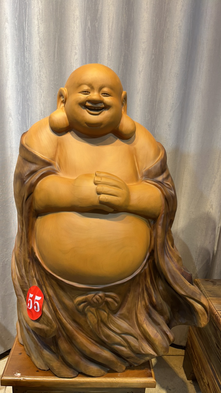 香樟木弥勒佛根雕摆件，