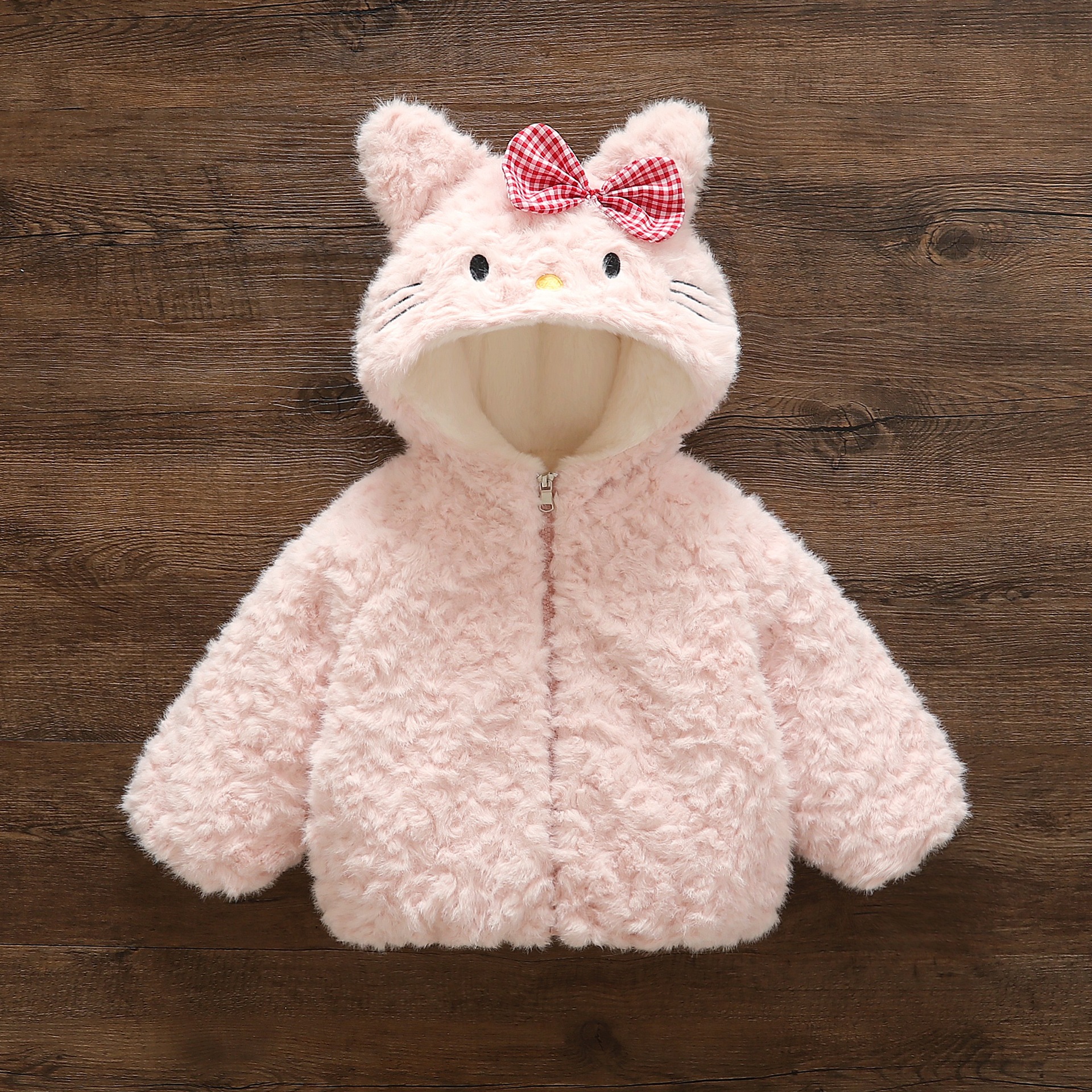 洋气加绒宝宝新款儿童卡通连帽毛衣上衣外套毛毛加厚外套