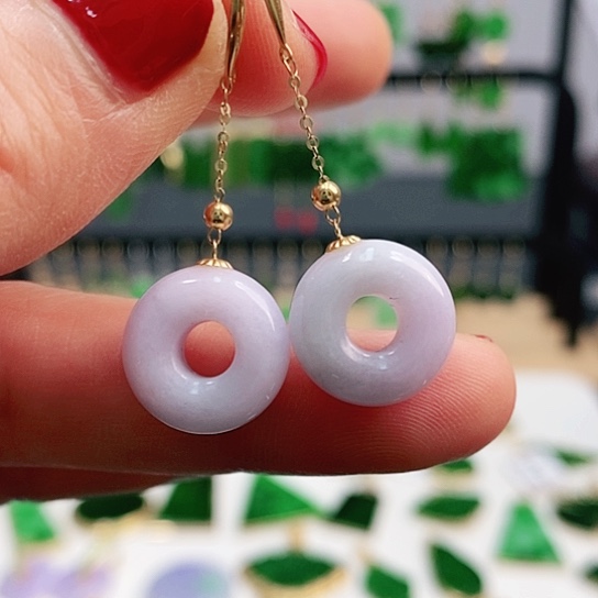 翡翠耳饰18K金镶嵌挂件