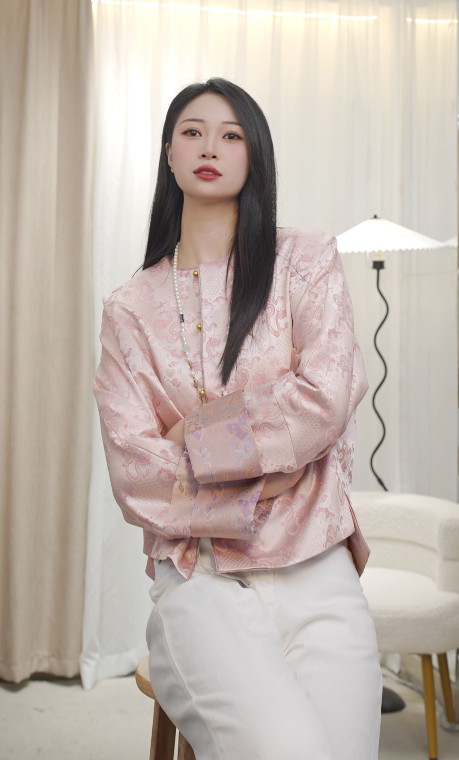 【粉龙织金】新中式国潮风真丝金线混纺宋锦厚款外套