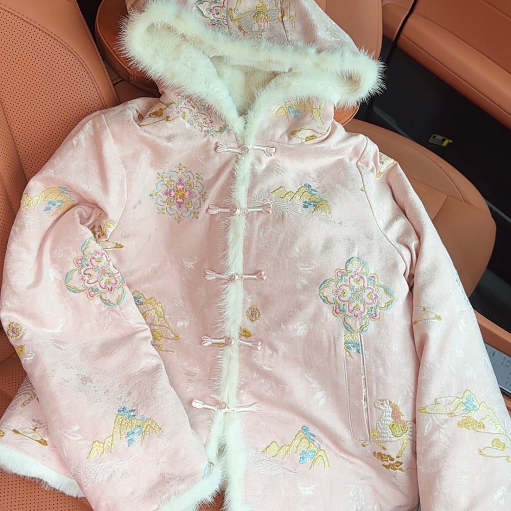 【花山锦】冬季新中式国风水貂毛高级连帽双面穿女装外套