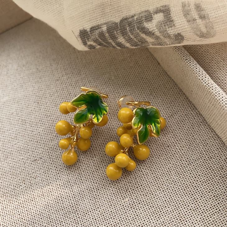 西班牙跨境热销小众设计师葡萄 ins铜镀珐琅彩轻奢S925高