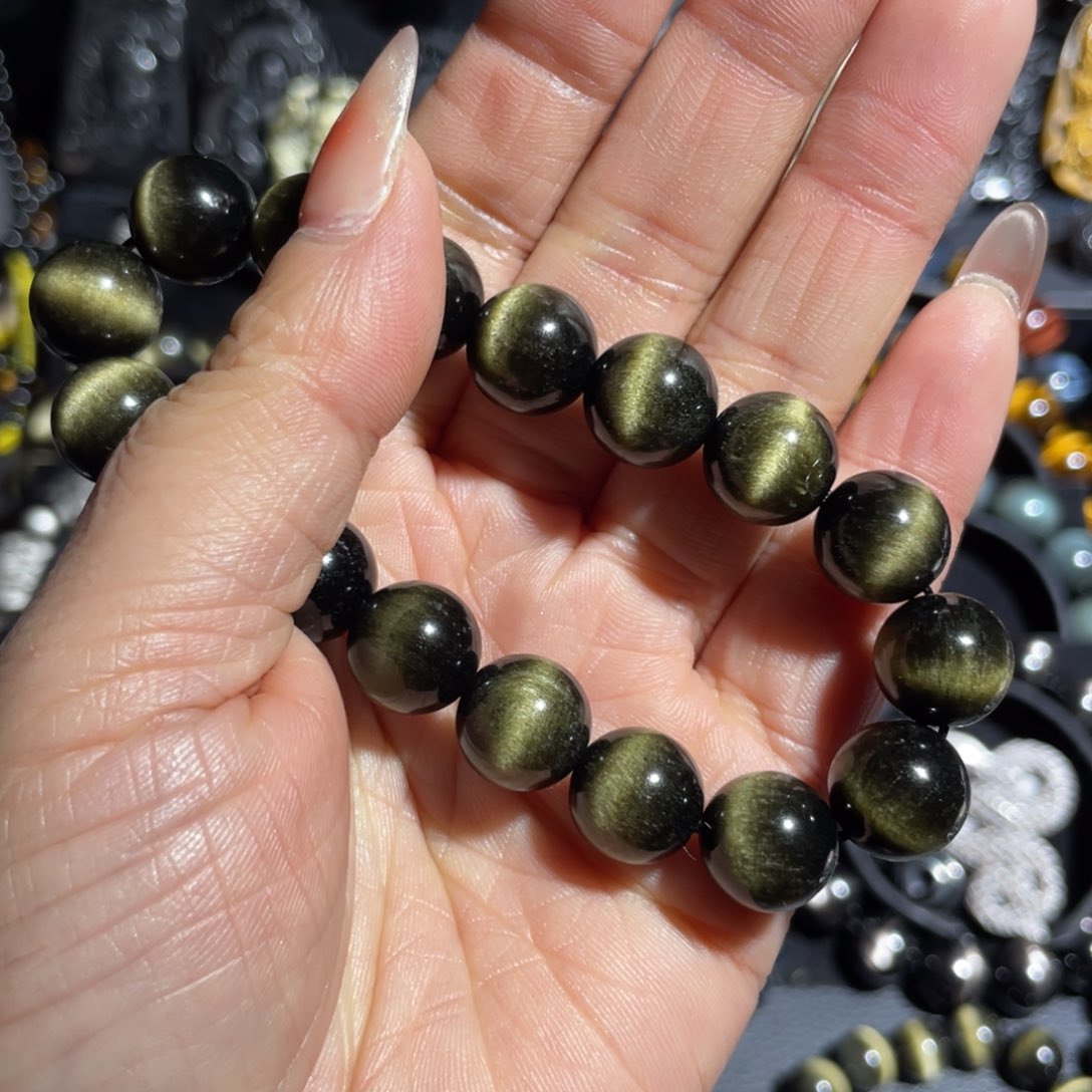 黑曜岩手串未镶嵌快*12mm