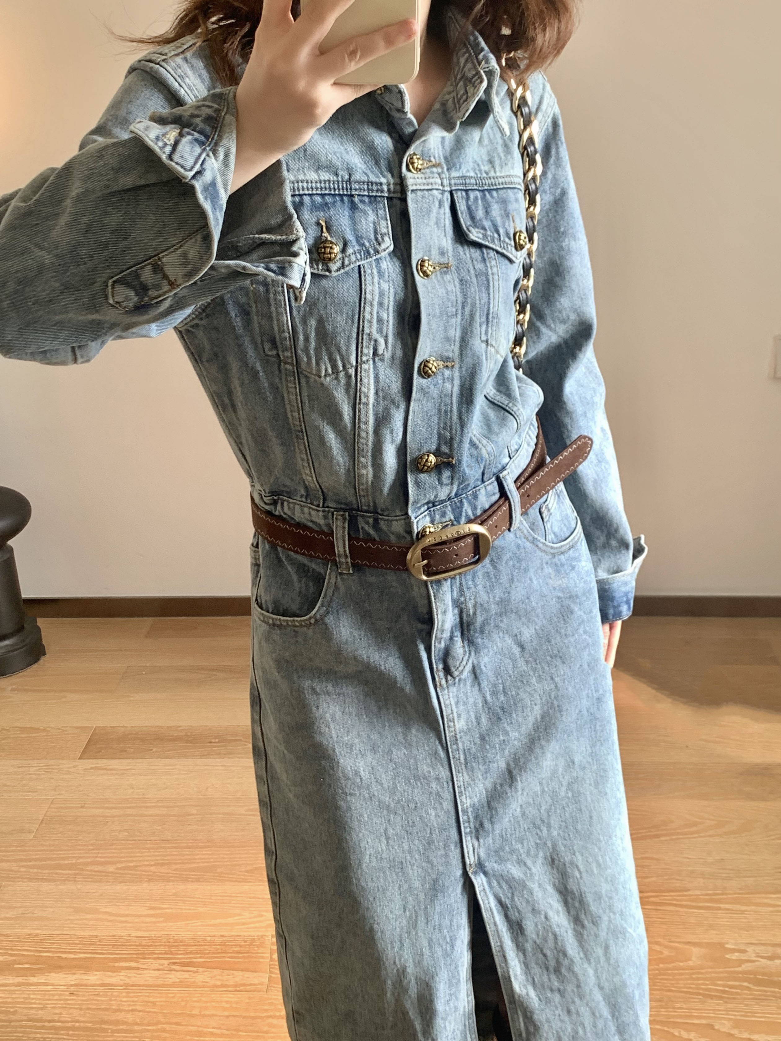 复古韩版通勤牛仔洗水连衣裙