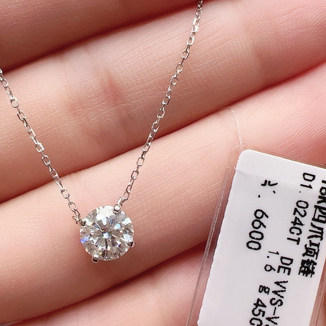 套链18K金镶嵌实验室培育钻石一克拉，四爪项链k白