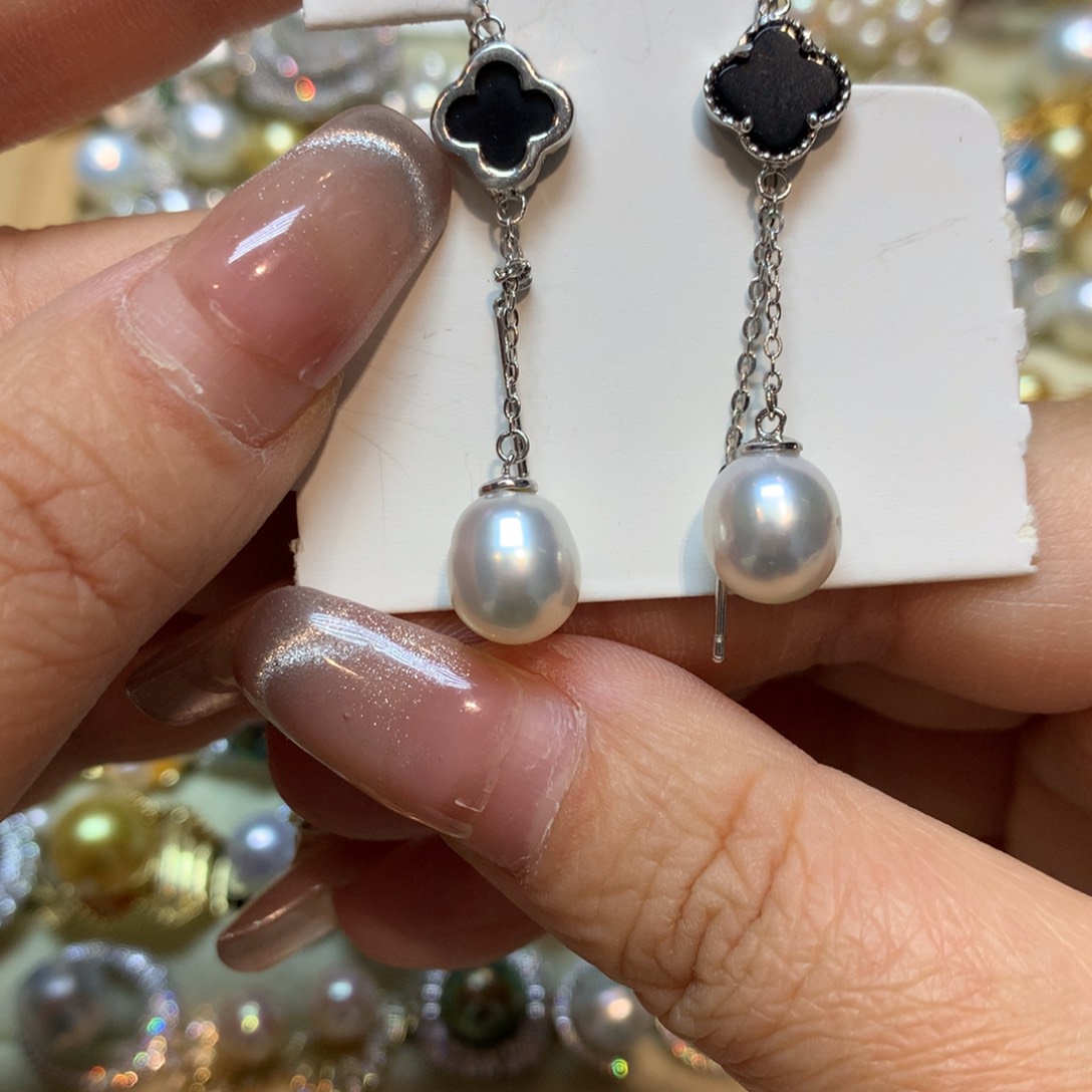 海水珍珠耳饰银S925镶嵌