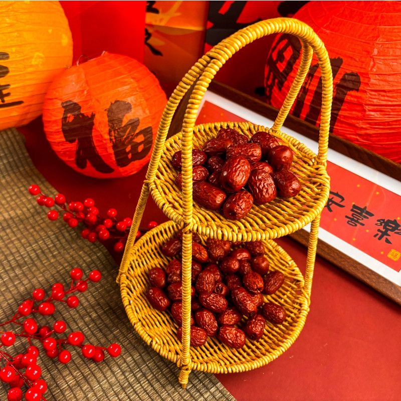 仿藤编水果篮首选简约双格设计双层桌面收纳果篮