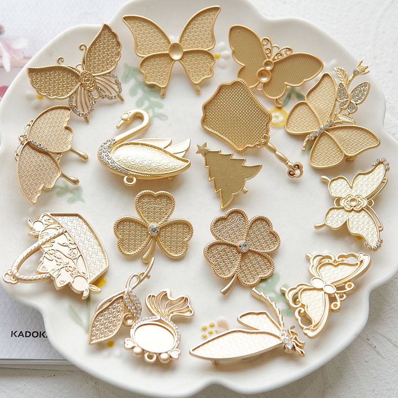 晗颖手工 玩偶模板宋锦蓝染刺绣新中式底托包布螺钿点翠蝴蝶天鹅